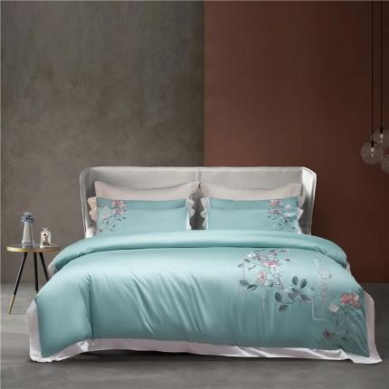 91家纺网 家纺一手货源 找家纺 红番天 热卖款全棉提花长绒棉四件套紫色迷情 轻奢绿