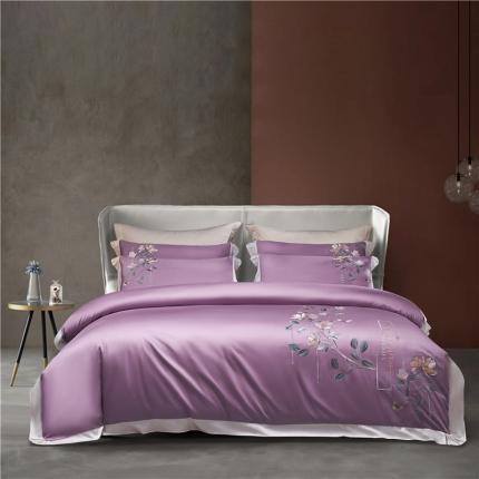 91家纺网 家纺一手货源 找家纺 （总）红番天 热卖款全棉提花长绒棉四件套紫色迷情