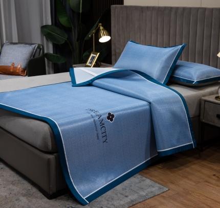 91家纺网 家纺一手货源 找家纺 印季家纺 2023新款1200D加厚肌理纹绣花碳光席 深蓝