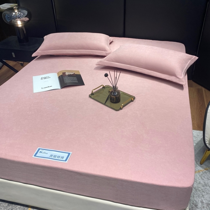 91家纺网 家纺一手货源 找家纺 豪选 新款高端贡缎锦棉床笠单层两面用防尘冰丝床罩床垫套 粉