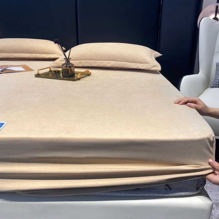 91家纺网 家纺一手货源 找家纺 豪选 新款高端贡缎锦棉床笠单层两面用防尘冰丝床罩床垫套 黄