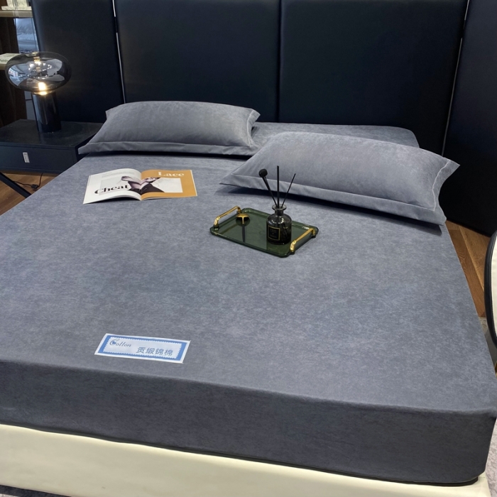 91家纺网 家纺一手货源 找家纺 豪选 新款高端贡缎锦棉床笠单层两面用防尘冰丝床罩床垫套 灰