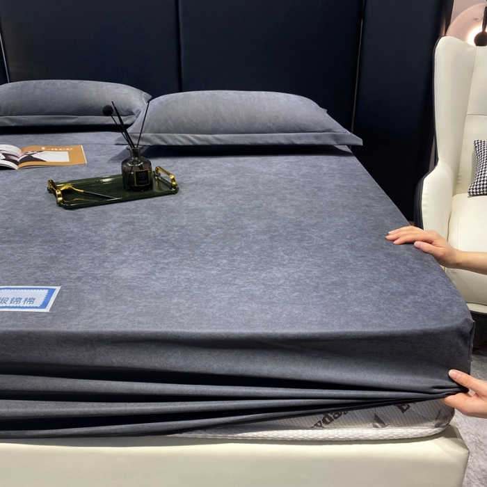 91家纺网 家纺一手货源 找家纺 豪选 新款高端贡缎锦棉床笠单层两面用防尘冰丝床罩床垫套 灰