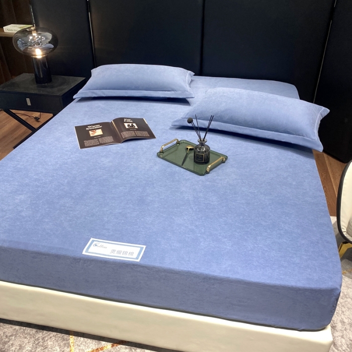 91家纺网 家纺一手货源 找家纺 豪选 新款高端贡缎锦棉床笠单层两面用防尘冰丝床罩床垫套 蓝