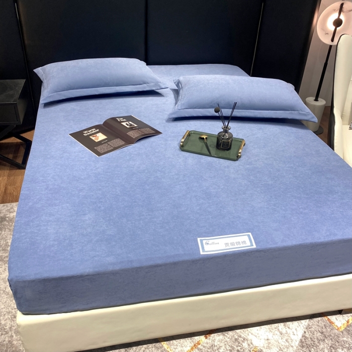 91家纺网 家纺一手货源 找家纺 豪选 新款高端贡缎锦棉床笠单层两面用防尘冰丝床罩床垫套 蓝