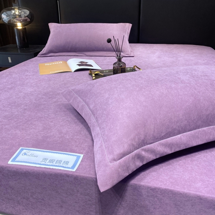 91家纺网 家纺一手货源 找家纺 豪选 新款高端贡缎锦棉床笠单层两面用防尘冰丝床罩床垫套 紫