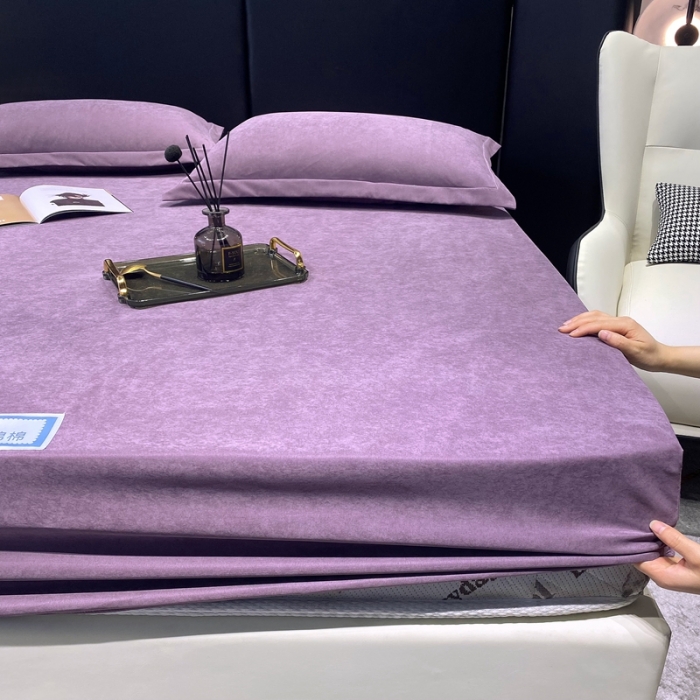 91家纺网 家纺一手货源 找家纺 豪选 新款高端贡缎锦棉床笠单层两面用防尘冰丝床罩床垫套 紫