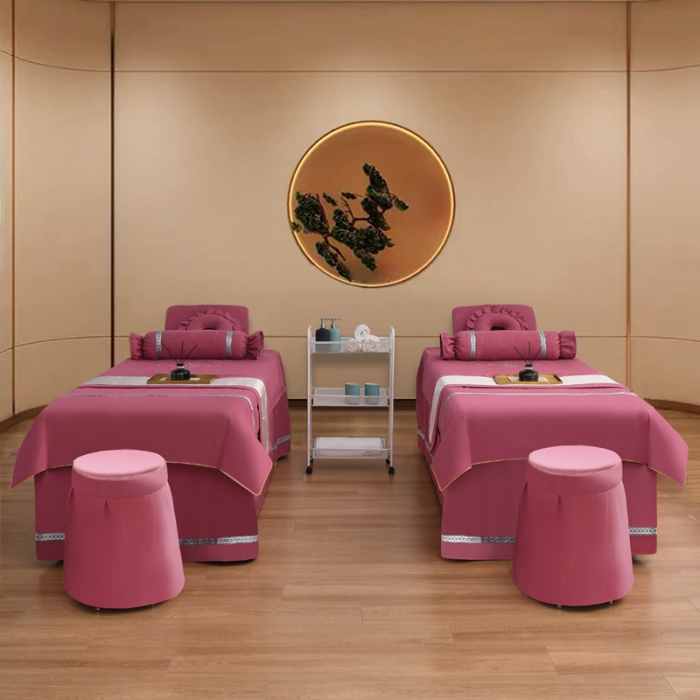 91家纺网 家纺一手货源 找家纺 莉人坊 2023彩棉麻美容床罩四件套批发 珊娜酒红