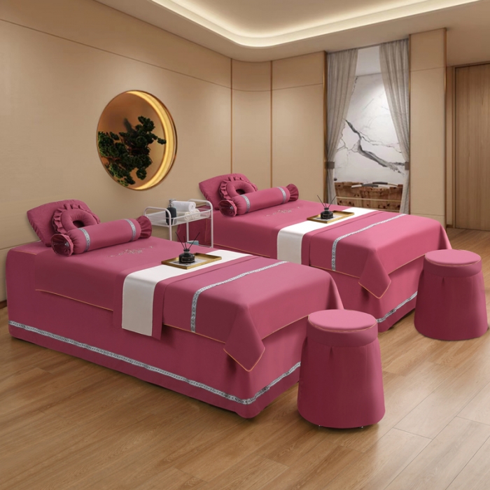 91家纺网 家纺一手货源 找家纺 莉人坊 2023彩棉麻美容床罩四件套批发 珊娜酒红