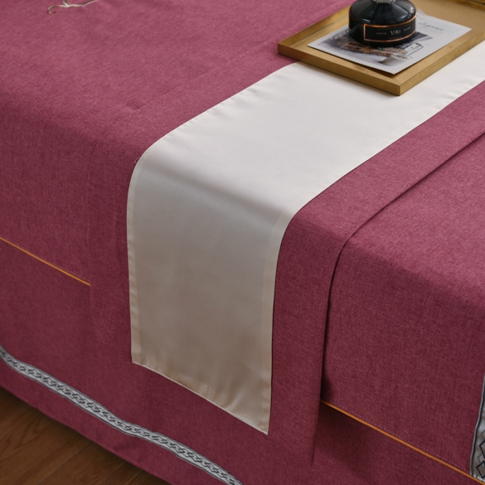 91家纺网 家纺一手货源 找家纺 莉人坊 2023彩棉麻美容床罩四件套批发 珊娜酒红