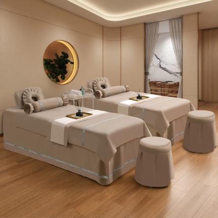 莉人坊 2023彩棉麻美容床罩四件套批发 香奈尔驼