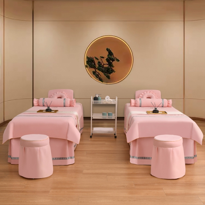 91家纺网 家纺一手货源 找家纺 莉人坊 2023彩棉麻美容床罩四件套批发 雅诗玉粉