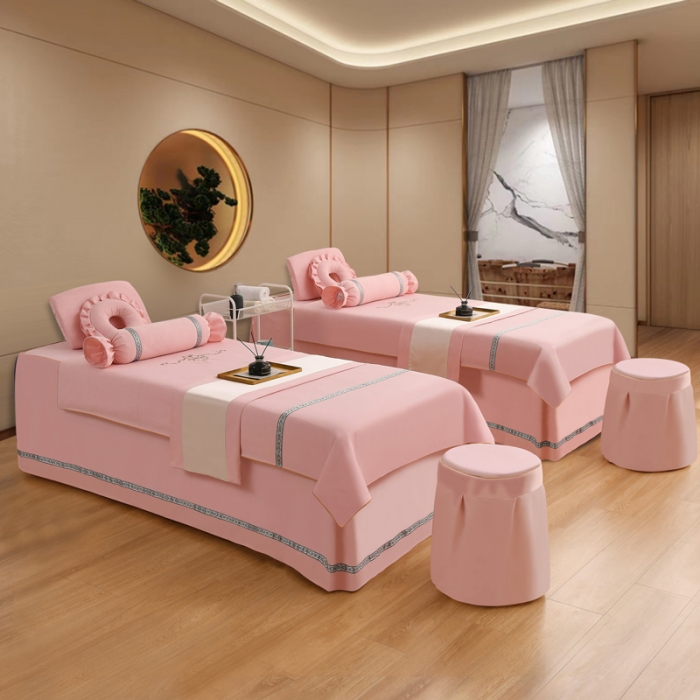 91家纺网 家纺一手货源 找家纺 莉人坊 2023彩棉麻美容床罩四件套批发 雅诗玉粉