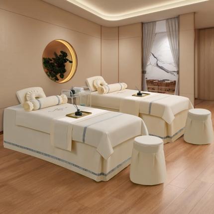 莉人坊 2023彩棉麻美容床罩四件套批发 伊丽米黄