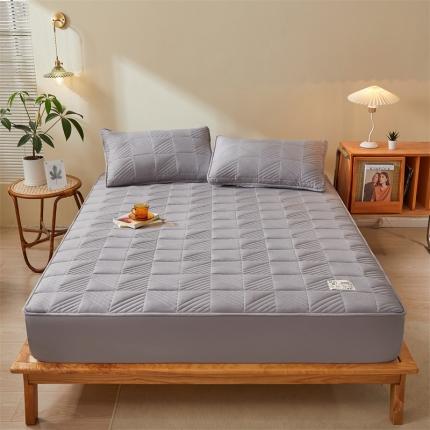 91家纺网 家纺一手货源 找家纺 喜居 2023A类原棉大豆纤维夹棉床笠抗菌防螨 方格纹-星灰