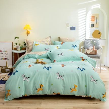 91家纺网 家纺一手货源 找家纺 卓越 工厂直营新款128*68全棉印花斜纹四件套快乐斑马