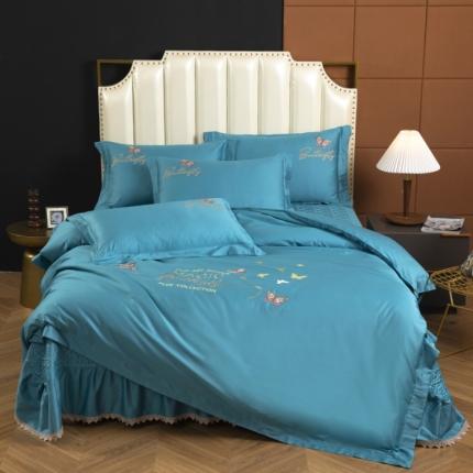 91家纺网 家纺一手货源 找家纺 （总）木兰花 2023新款 120S长绒棉刺绣四件套床盖款