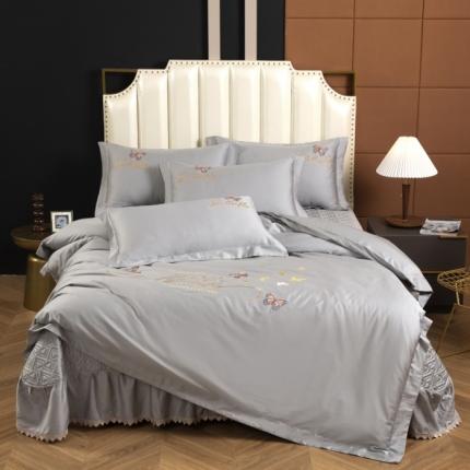 91家纺网 家纺一手货源 找家纺 （总）木兰花 2023新款 120S长绒棉刺绣四件套床盖款