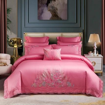 91家纺网 家纺一手货源 找家纺 高大尚婚庆馆 2022新款双面长绒棉婚庆多件套 欢乐颂粉