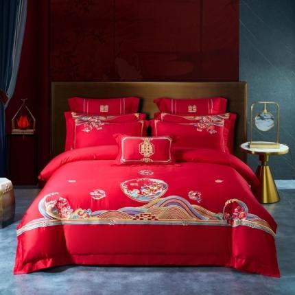 91家纺网 家纺一手货源 找家纺 汇总高大尚 2022新款长绒棉AB版系列婚庆多件套