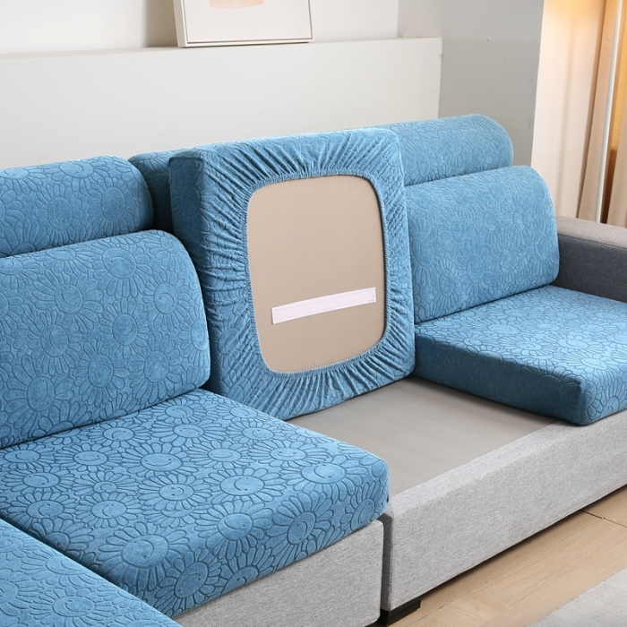 91家纺网 家纺一手货源 找家纺 千彤沙发垫 2022新款提花太阳花系列沙发套 水蓝