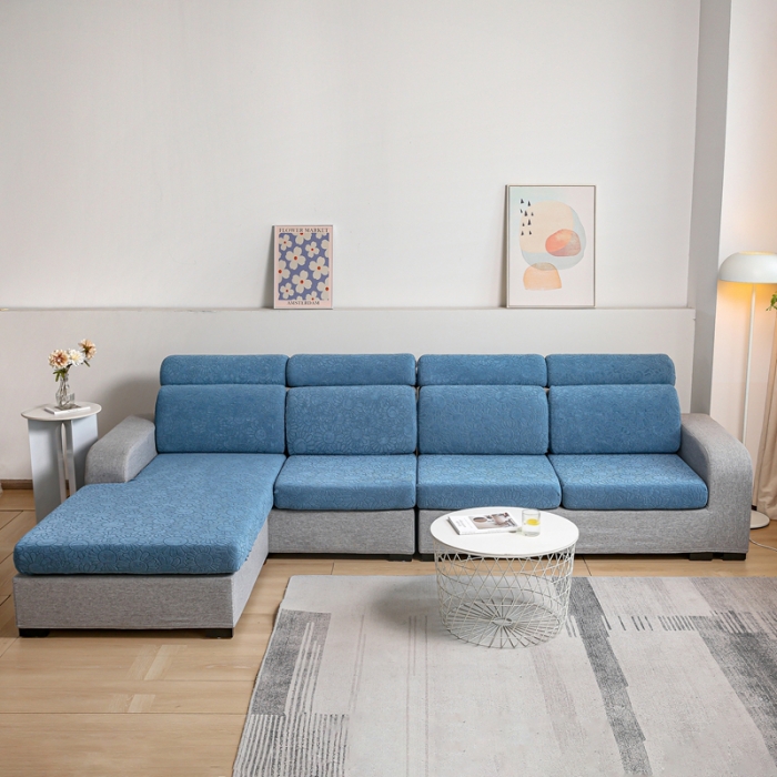 91家纺网 家纺一手货源 找家纺 千彤沙发垫 2022新款提花太阳花系列沙发套 水蓝