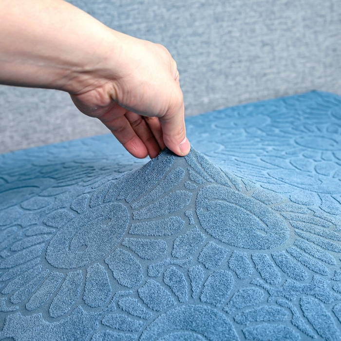 91家纺网 家纺一手货源 找家纺 千彤沙发垫 2022新款提花太阳花系列沙发套 水蓝