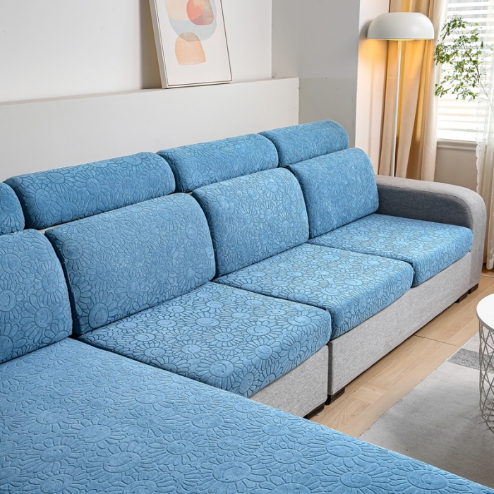 91家纺网 家纺一手货源 找家纺 千彤沙发垫 2022新款提花太阳花系列沙发套 水蓝
