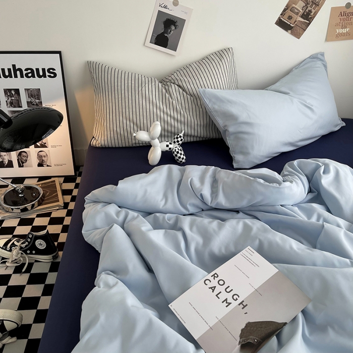 91家纺网 家纺一手货源 找家纺 曼谷家纺 新款ins风双拼小红书同款混搭床上四件套 克莱因-条纹