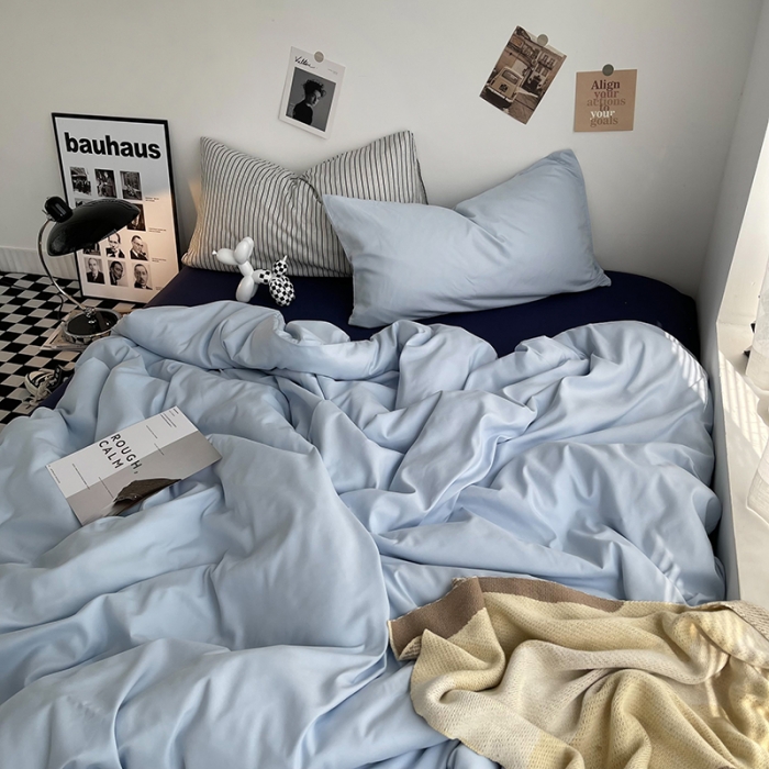 91家纺网 家纺一手货源 找家纺 曼谷家纺 新款ins风双拼小红书同款混搭床上四件套 克莱因-条纹