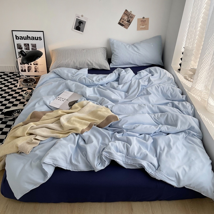 91家纺网 家纺一手货源 找家纺 曼谷家纺 新款ins风双拼小红书同款混搭床上四件套 克莱因-条纹