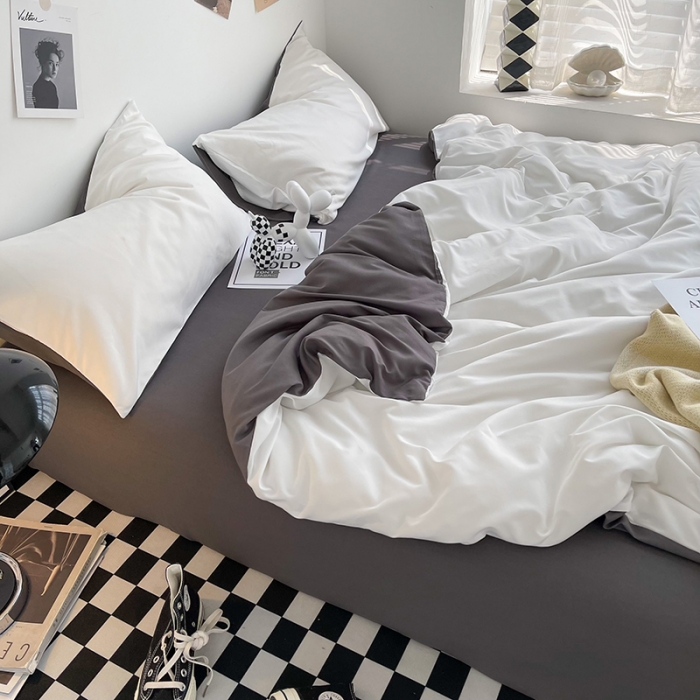 91家纺网 家纺一手货源 找家纺 曼谷家纺 新款ins风双拼小红书同款混搭床上四件套 双拼-奶白深灰