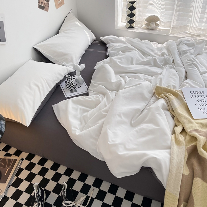 91家纺网 家纺一手货源 找家纺 曼谷家纺 新款ins风双拼小红书同款混搭床上四件套 双拼-奶白深灰