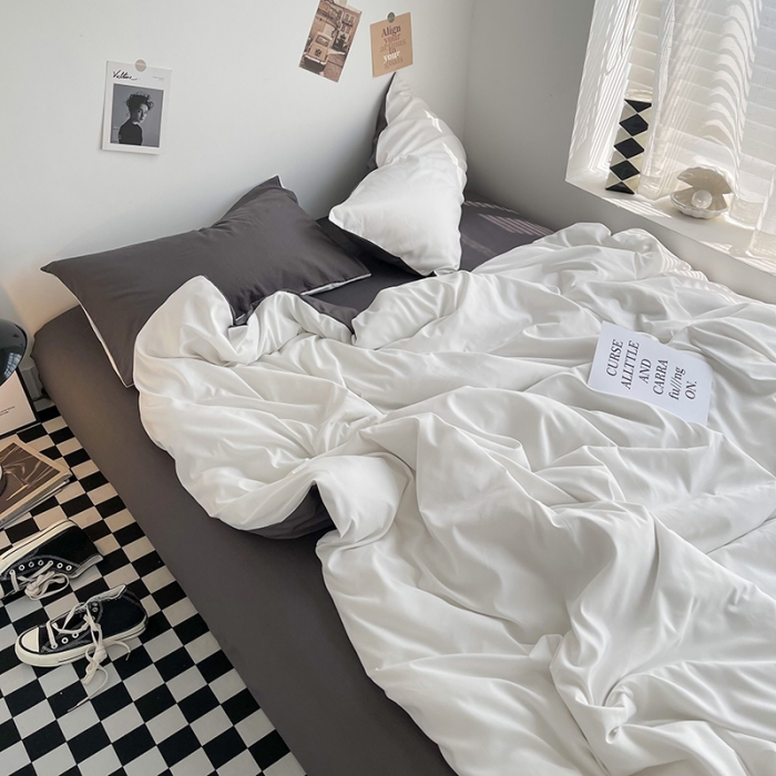 91家纺网 家纺一手货源 找家纺 曼谷家纺 新款ins风双拼小红书同款混搭床上四件套 双拼-奶白深灰