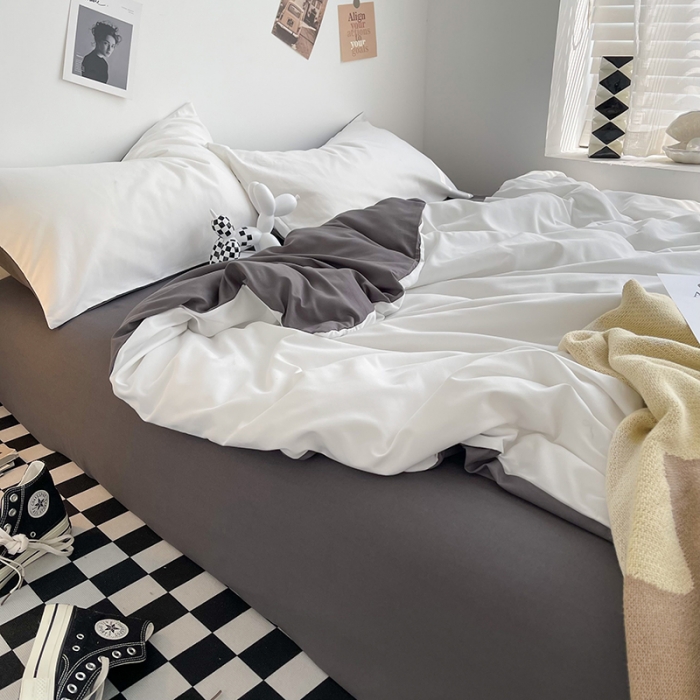 91家纺网 家纺一手货源 找家纺 曼谷家纺 新款ins风双拼小红书同款混搭床上四件套 双拼-奶白深灰