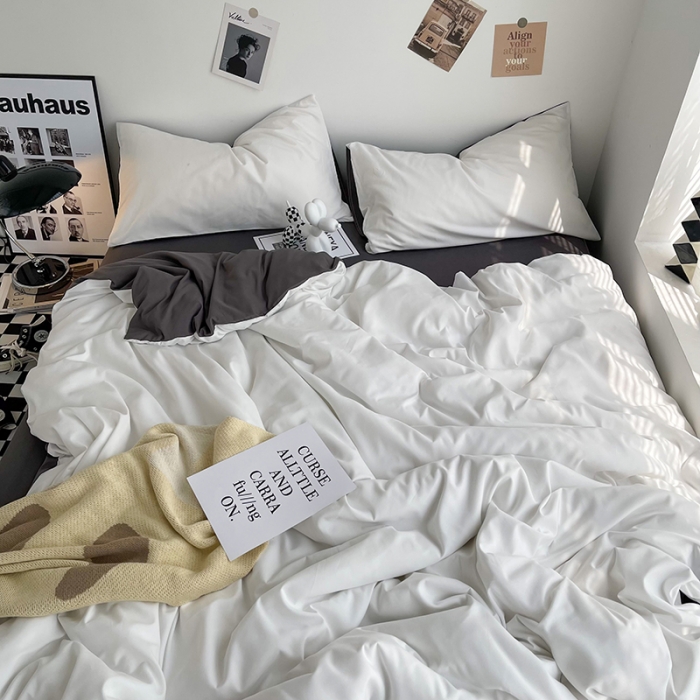 91家纺网 家纺一手货源 找家纺 曼谷家纺 新款ins风双拼小红书同款混搭床上四件套 双拼-奶白深灰