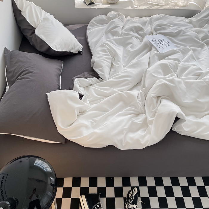 91家纺网 家纺一手货源 找家纺 曼谷家纺 新款ins风双拼小红书同款混搭床上四件套 双拼-奶白深灰