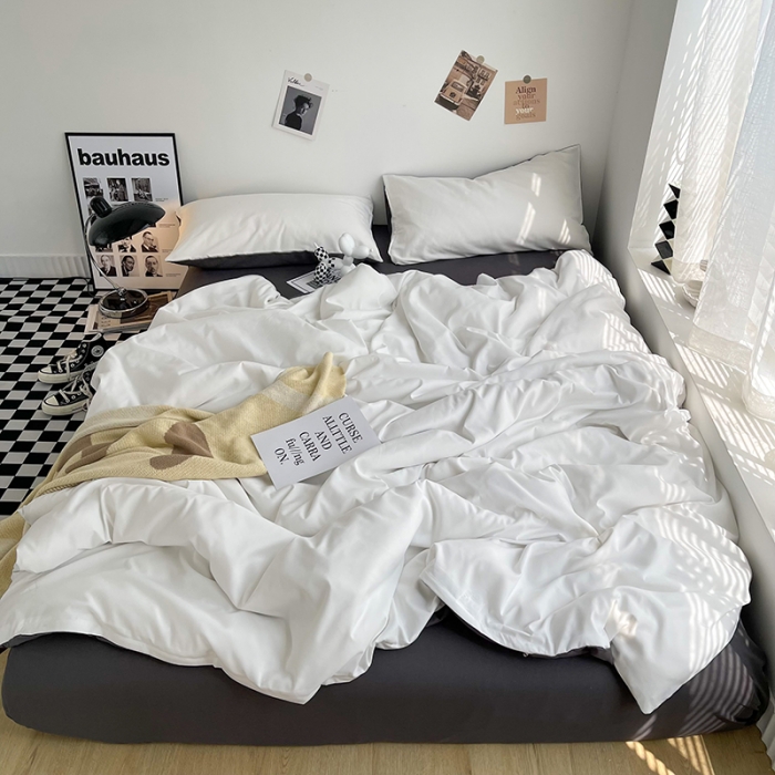 91家纺网 家纺一手货源 找家纺 曼谷家纺 新款ins风双拼小红书同款混搭床上四件套 双拼-奶白深灰