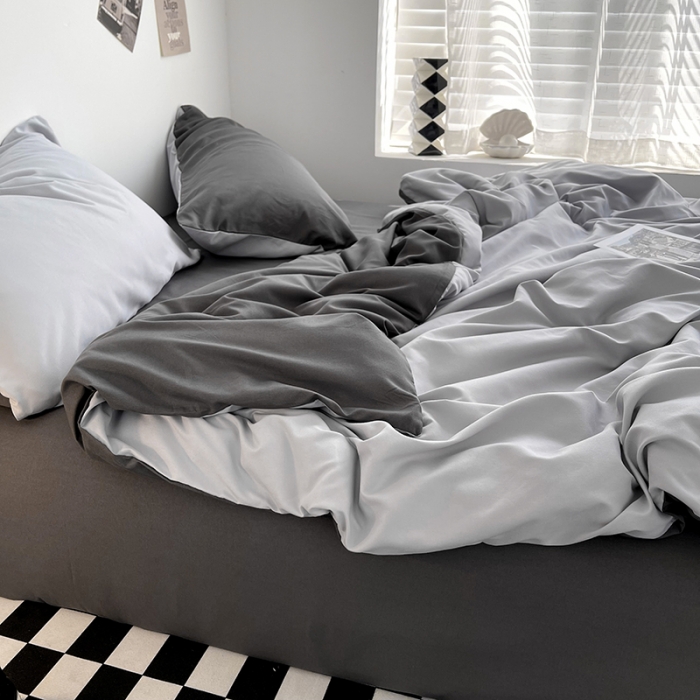 91家纺网 家纺一手货源 找家纺 曼谷家纺 新款ins风双拼小红书同款混搭床上四件套 双拼-浅灰深灰