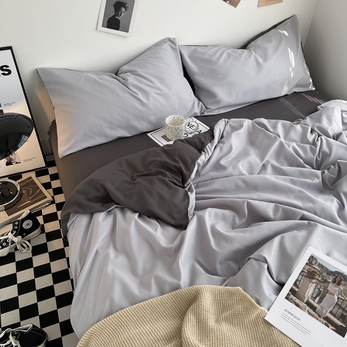 91家纺网 家纺一手货源 找家纺 曼谷家纺 新款ins风双拼小红书同款混搭床上四件套 双拼-浅灰深灰