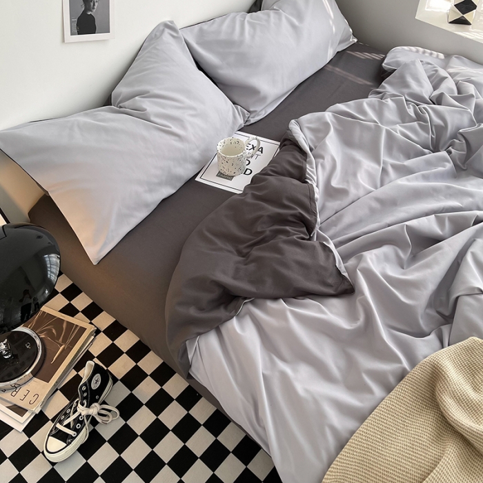 91家纺网 家纺一手货源 找家纺 曼谷家纺 新款ins风双拼小红书同款混搭床上四件套 双拼-浅灰深灰