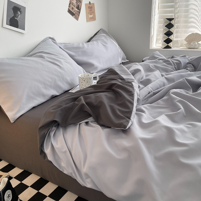91家纺网 家纺一手货源 找家纺 曼谷家纺 新款ins风双拼小红书同款混搭床上四件套 双拼-浅灰深灰
