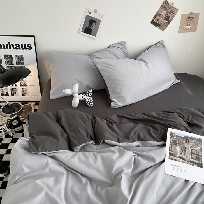 91家纺网 家纺一手货源 找家纺 曼谷家纺 新款ins风双拼小红书同款混搭床上四件套 双拼-浅灰深灰