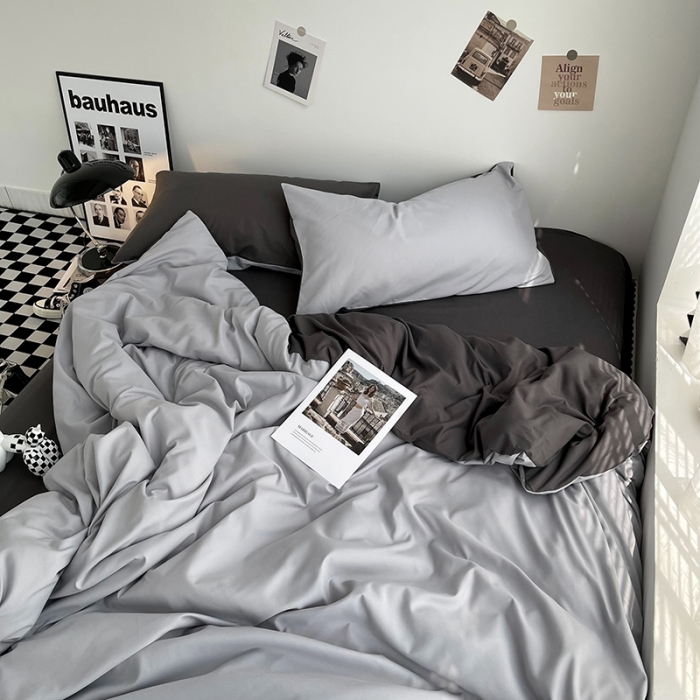 91家纺网 家纺一手货源 找家纺 曼谷家纺 新款ins风双拼小红书同款混搭床上四件套 双拼-浅灰深灰