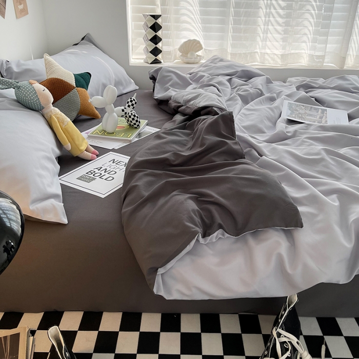 91家纺网 家纺一手货源 找家纺 曼谷家纺 新款ins风双拼小红书同款混搭床上四件套 双拼-浅灰深灰