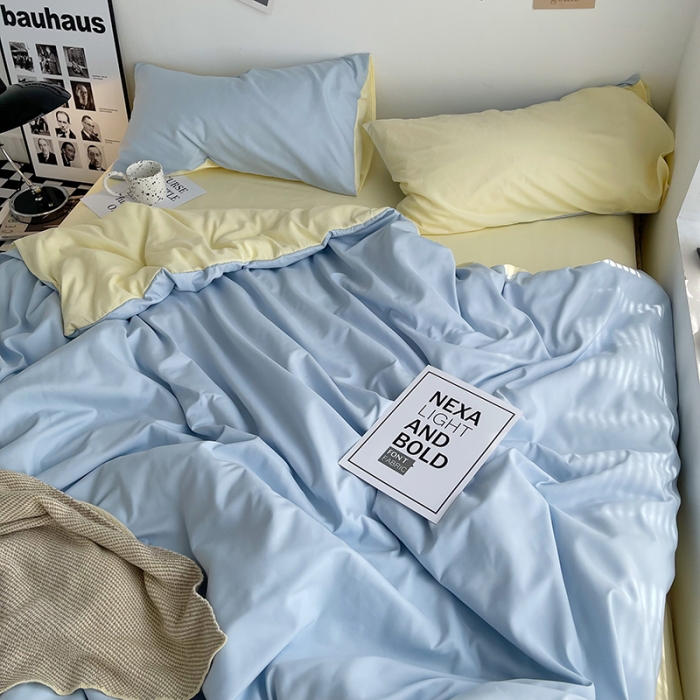 91家纺网 家纺一手货源 找家纺 曼谷家纺 新款ins风双拼小红书同款混搭床上四件套 双拼-浅蓝芝士