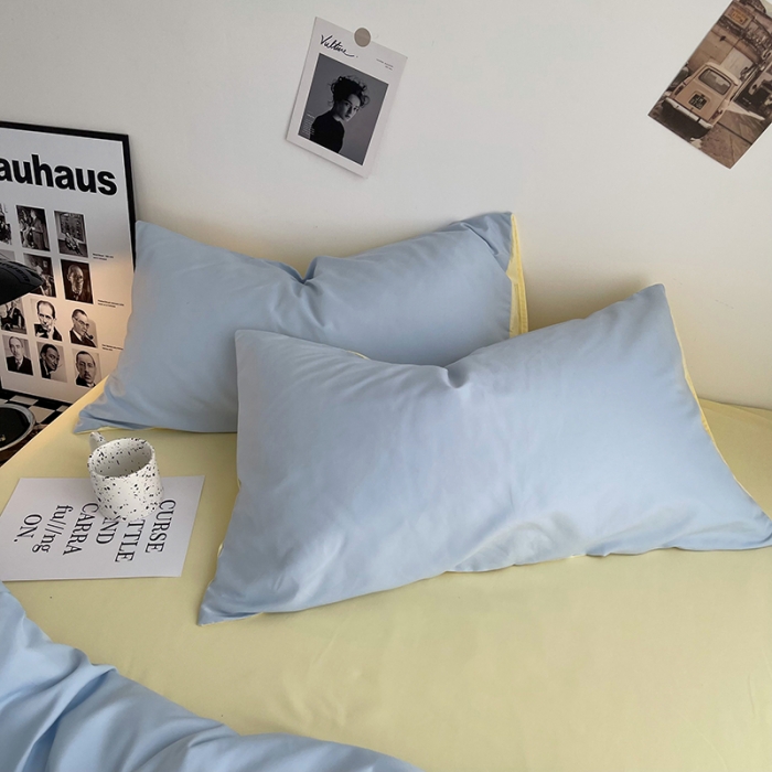 91家纺网 家纺一手货源 找家纺 曼谷家纺 新款ins风双拼小红书同款混搭床上四件套 双拼-浅蓝芝士