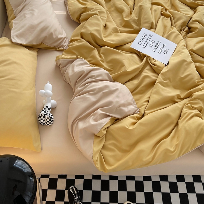 91家纺网 家纺一手货源 找家纺 曼谷家纺 新款ins风双拼小红书同款混搭床上四件套 双拼-炭烤起司