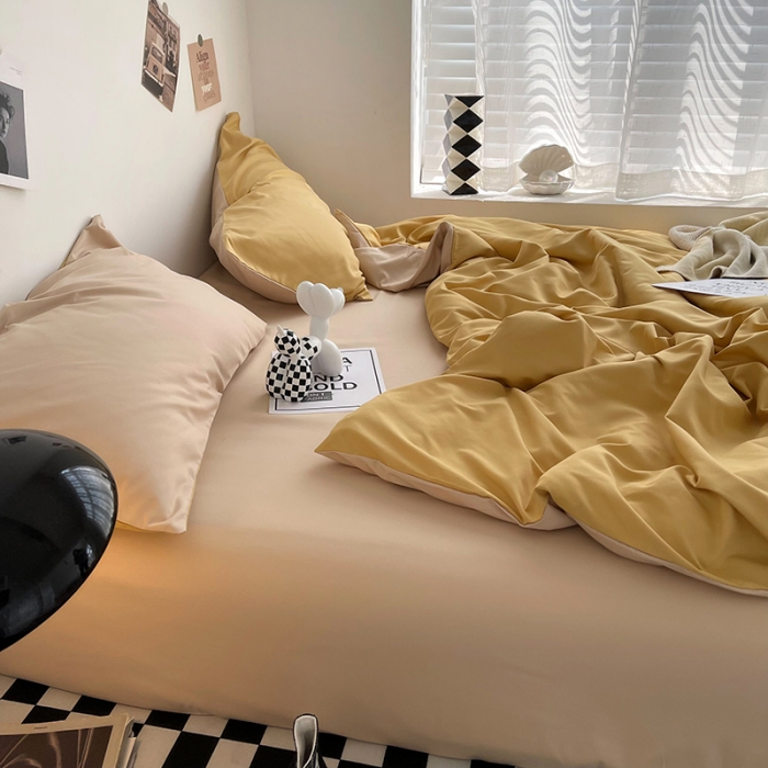 91家纺网 家纺一手货源 找家纺 曼谷家纺 新款ins风双拼小红书同款混搭床上四件套 双拼-炭烤起司