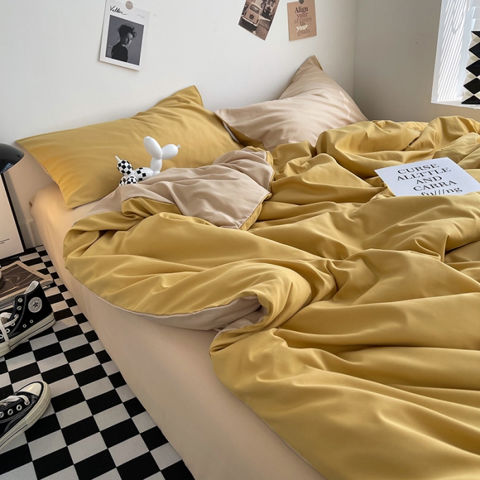 91家纺网 家纺一手货源 找家纺 曼谷家纺 新款ins风双拼小红书同款混搭床上四件套 双拼-炭烤起司